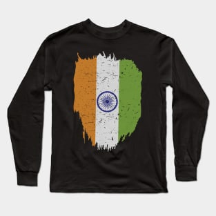 India Flag in Tricolor with Ashoka Chakra Desi Indian Long Sleeve T-Shirt